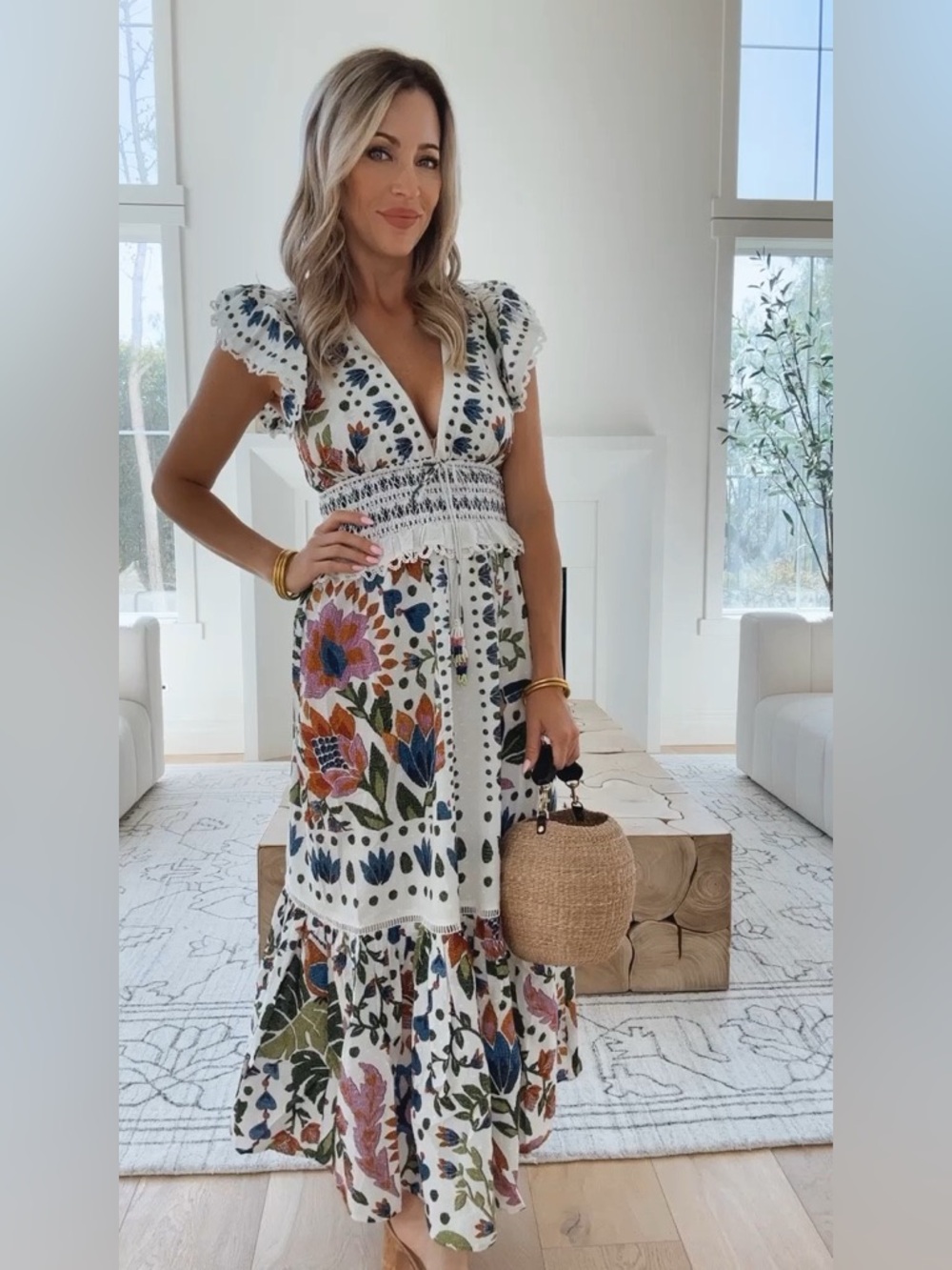 NEW Viral Camila Summer Garden Party Floral Maxi Dress Cotton Scallop Smocked - Picture 7 of 16